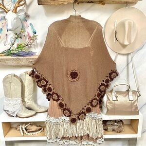 Farmhouse crochet flowers knit body wrap / scarf w prairie granny vibe